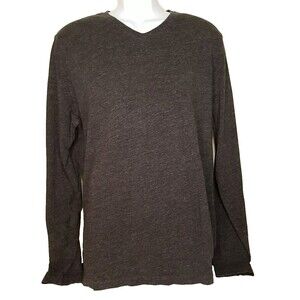 Robert Barakett Montreal Mens Large Gray Cotton Long Sleeve V Neck Shirt     T26
